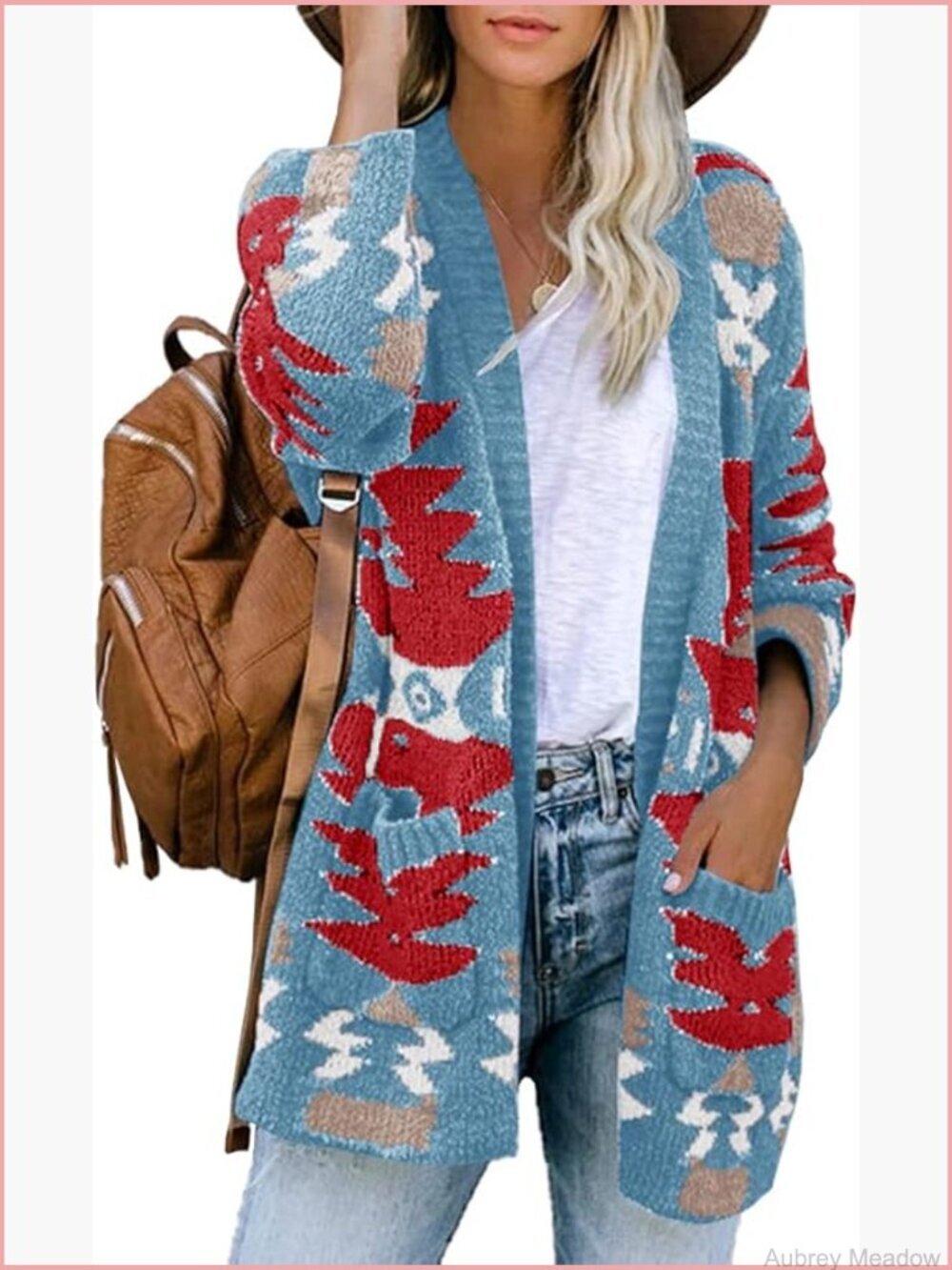 Open Front Knitted Bohemian Cardigan with Pockets